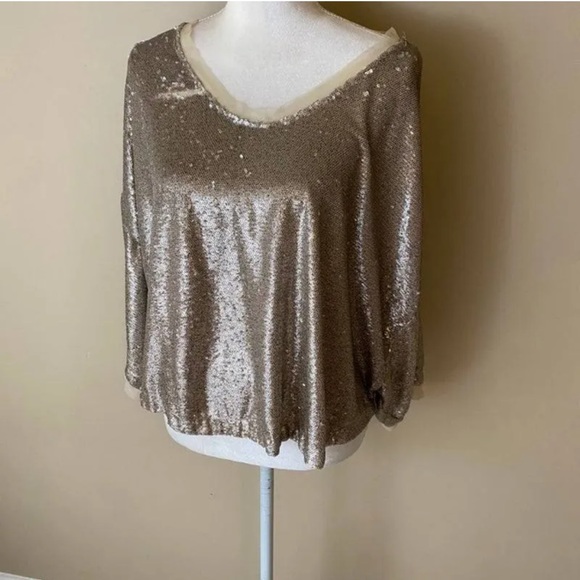 FREE PEOPLE - Champagne Dreams gold sewuined gold Top NEW! - Picture 3 of 3